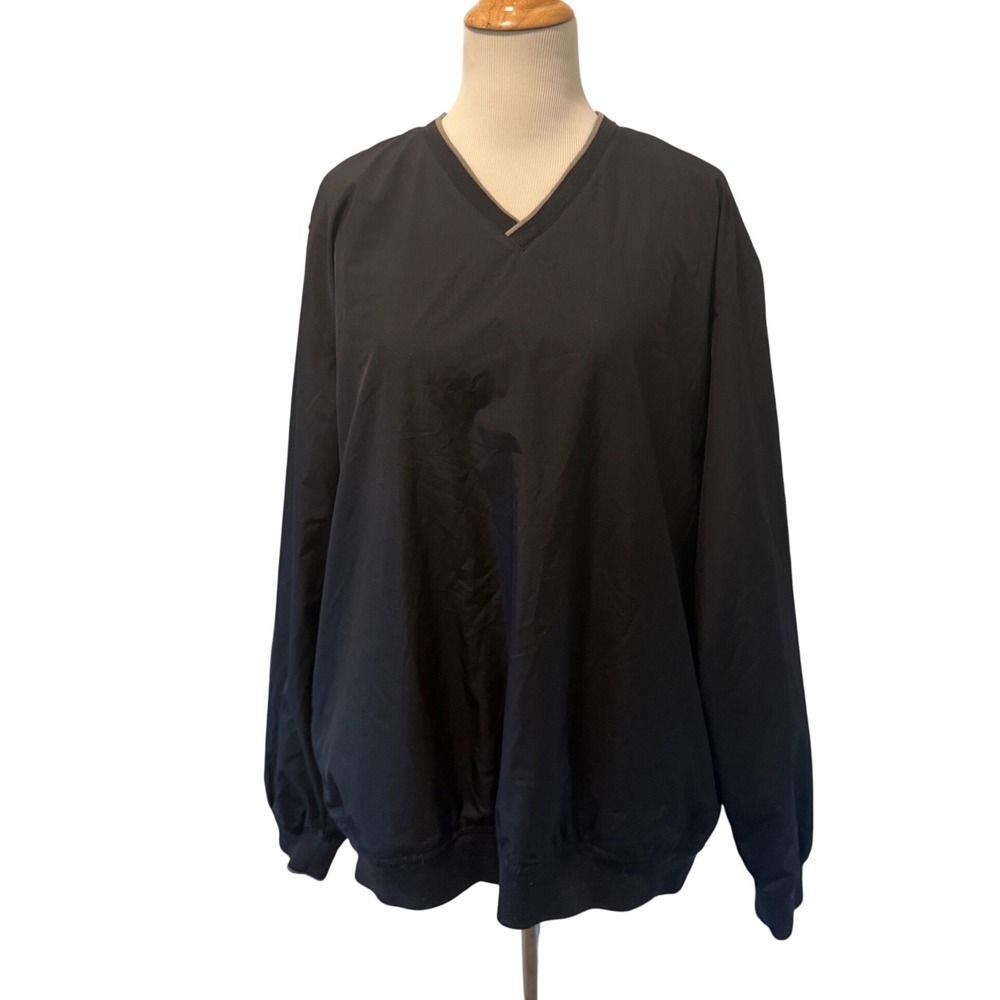 IZOD Mens XL Black V-Neck Windbreaker Pullover Mesh Lined Golf Jacket Pocket
